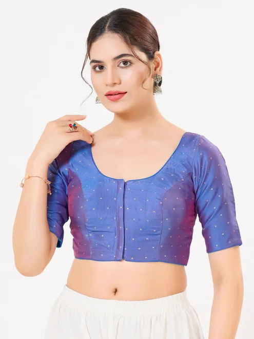 Teal blue tafeta silk zari work blouse