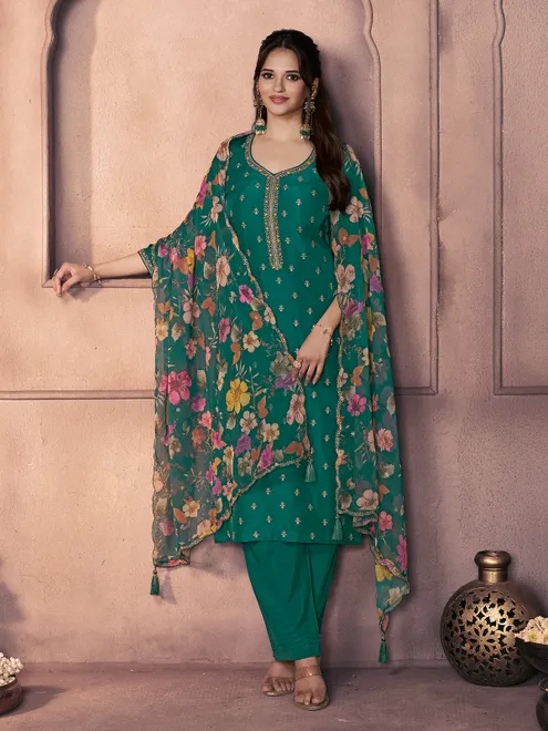 Teal green mehndi glow ethnic wear