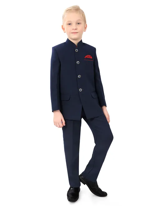 Terry rayon fabric navy hue solid jodhpuri coat suit