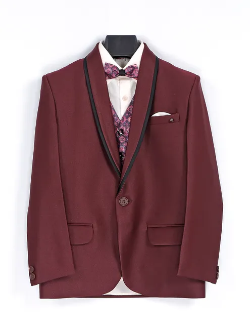 Terry rayon maroon boys coat suit