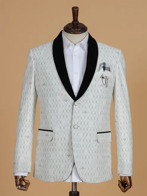 Terry rayon off white printed blazer
