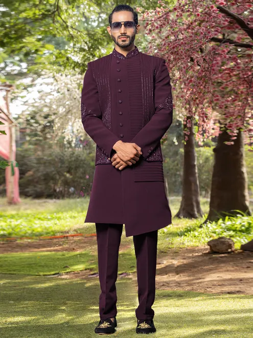 Terry rayon wine indowestern for reception