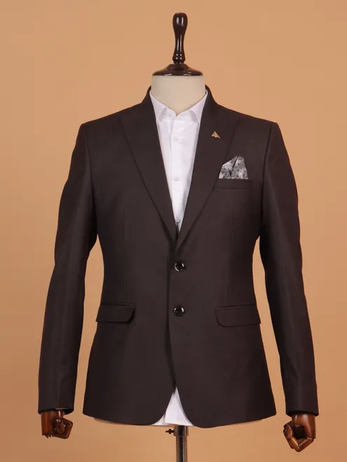 Textured brown cotton coat suit for men