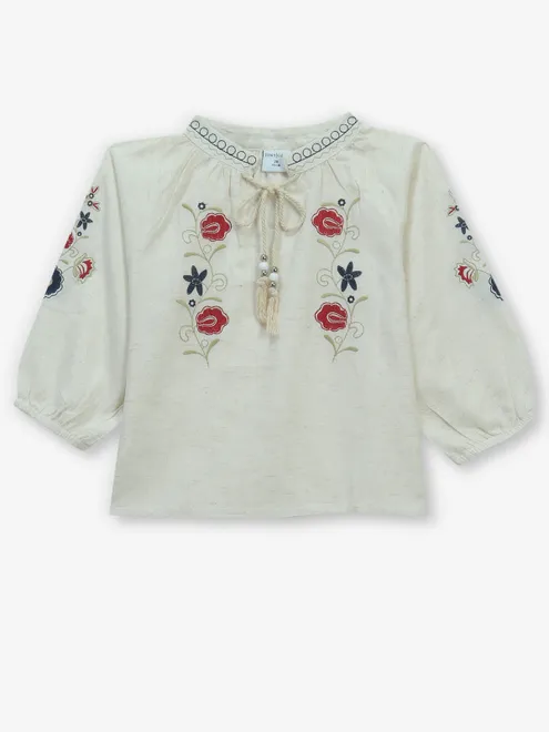 TINY GIRL cream cotton top in embroidery work