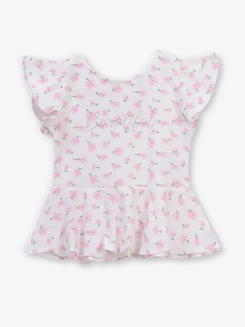 TINY GIRL white and pink cotton silk top