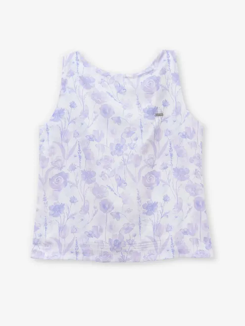 TINY GIRL white and purple cotton silk top