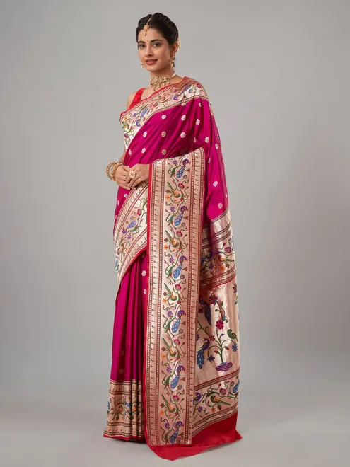 Magenta paithani silk saree for wedding