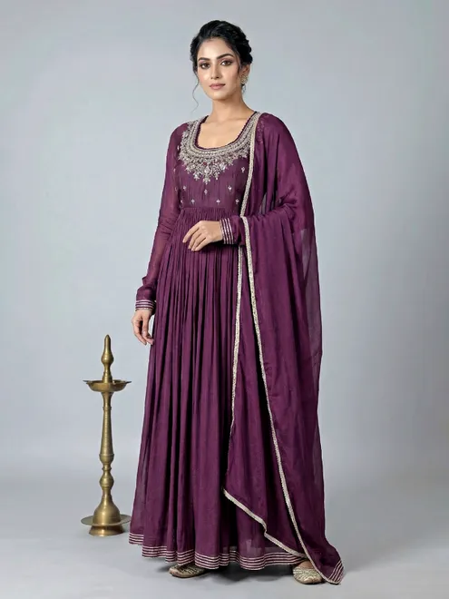 Traditional wine georgette anarkali suit