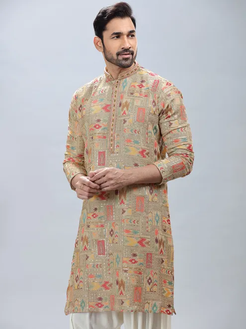 Trendy beige georgette kurta set with matching patiyala