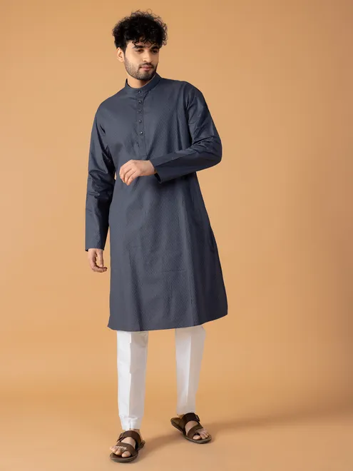 Trendy dark grey cotton  Men Kurta pajama