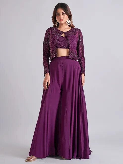 Trendy dark purple georgette palazzo salwar suit