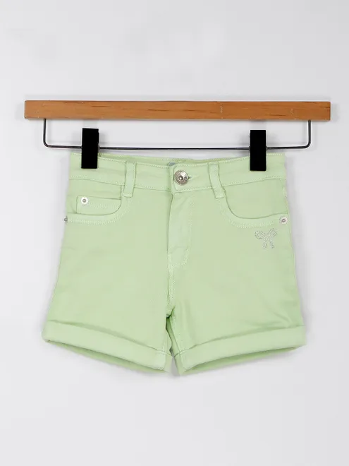Trendy pista green denim shorts for girls