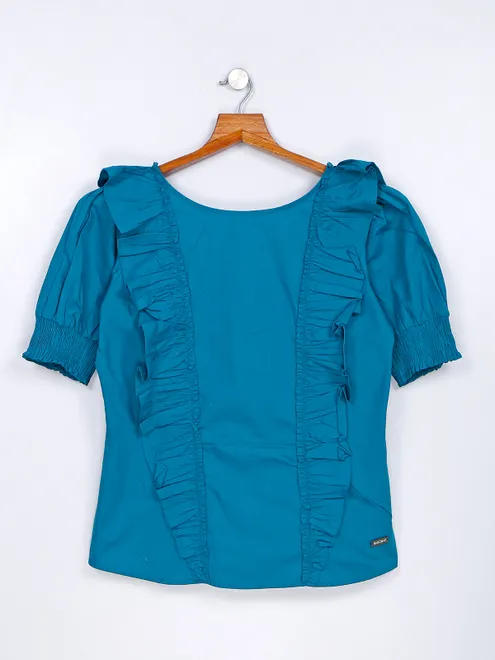 Trendy rama blue cotton top