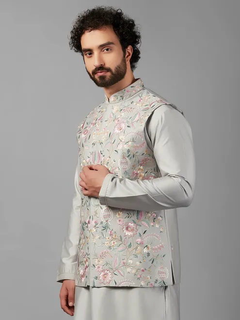 Trendy silk grey waistcoat set for wedding