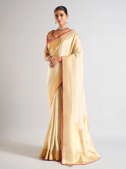 Trendy off white saree in silk