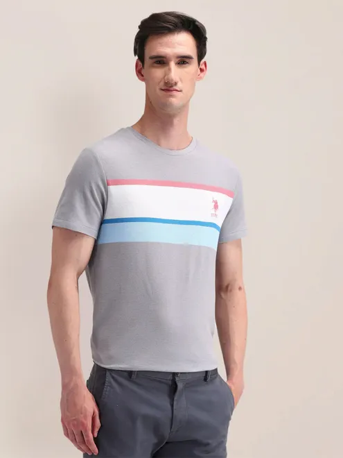 U S POLO ASSN color block grey cotton t-shirt