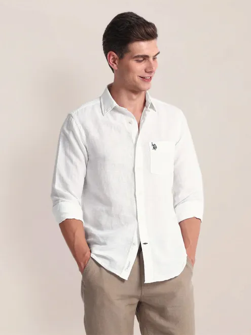 U S POLO ASSN cotton shirt in white plain
