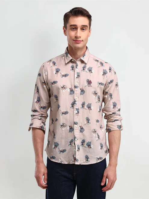 U S POLO ASSN pink printed shirt in cotton fabric