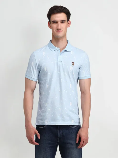 U S POLO ASSN sky blue printed cotton slim fit t-shirt