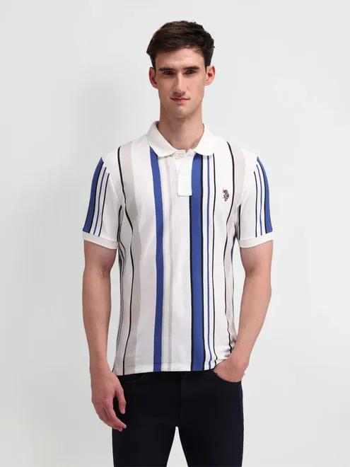 U S POLO ASSN stripe white and blue cotton t-shirt