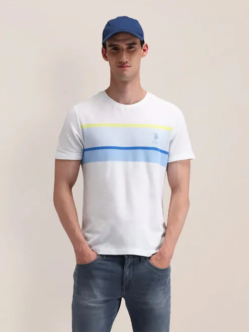U S POLO ASSN white color block pattern cotton t-shirt