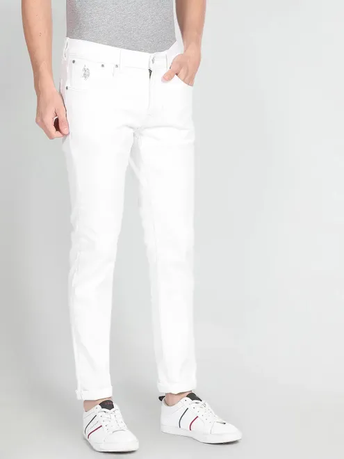 U S POLO solid white slim taper fit denim for men