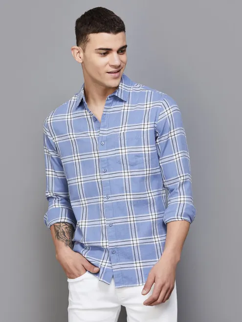 UCB blue cotton checks shirt