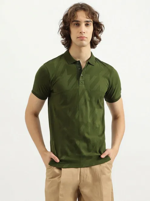 UCB green slim fit cotton polo t-shirt for men