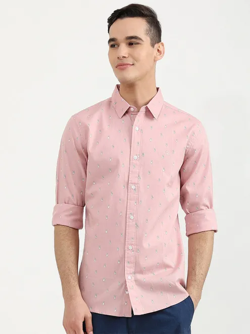 UCB light pink cotton printed casual shirt