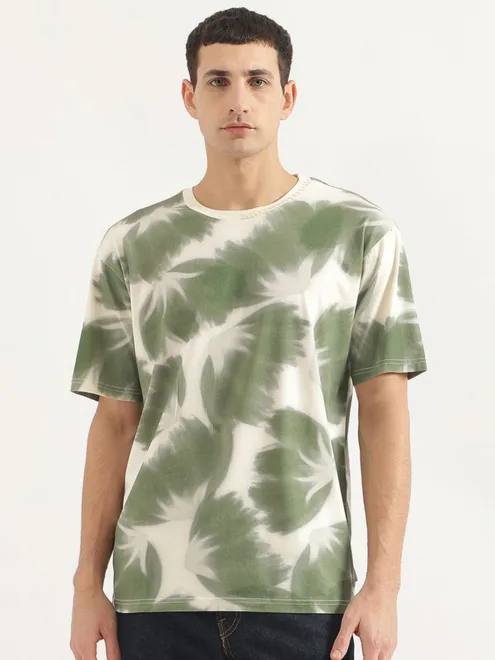 UCB olive printed cotton t-shirt for men