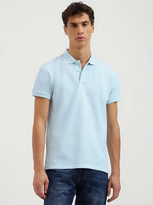 UCB plain sky blue cotton t-shirt with polo collar