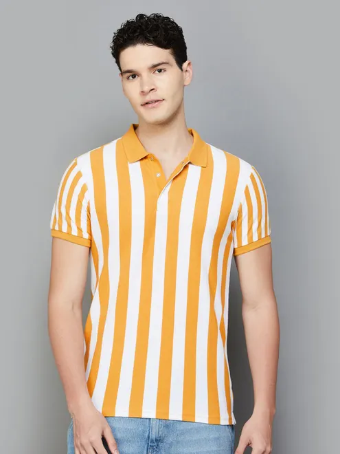 UCB white and yellow stripe cotton t-shirt for men