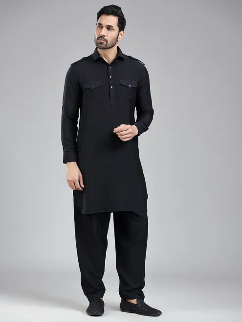 Understated classic black mens pathani with salwar