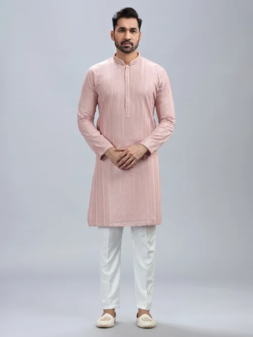 Unique onion pink georgette kurta set for men