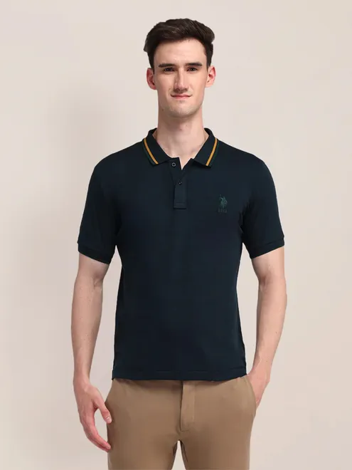 US POLO cotton dark green slim fit t-shirt for men