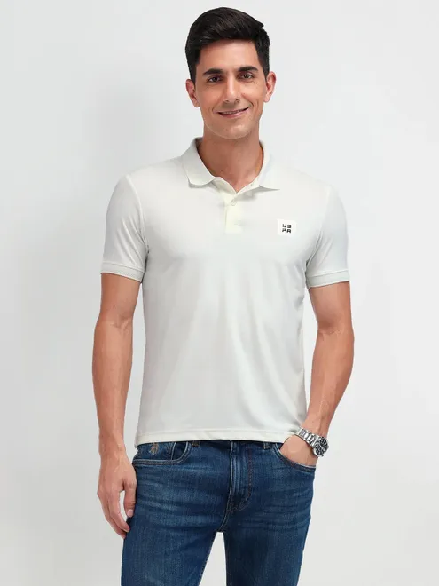US POLO cream slim fit plain cotton t-shirt for men