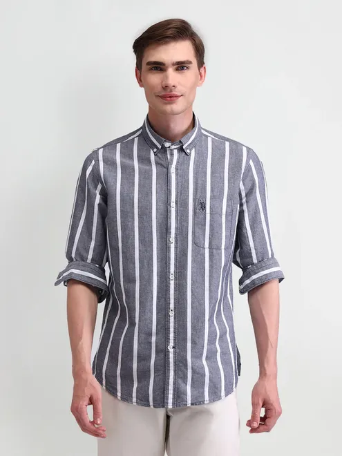 US POLO grey and white striped cotton shirt