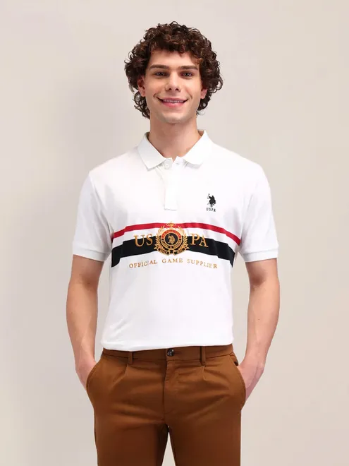US POLO white logo embroideried polo t-shirt