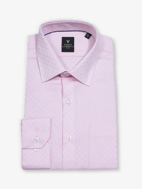 VAN HEUSEN baby pink checks textured cotton shirt