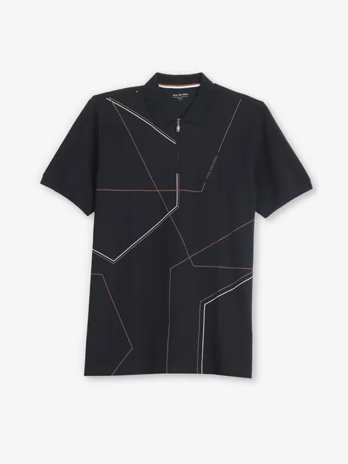 VAN HEUSEN black cotton printed t-shirt