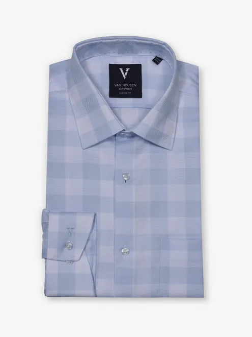 VAN HEUSEN mint blue checks cotton shirt