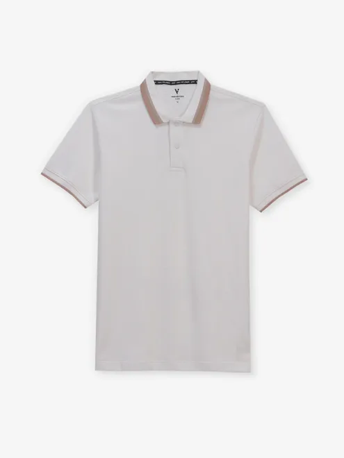VAN HEUSEN off white printed cotton polo t-shirt