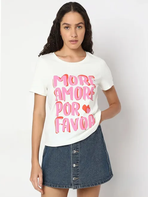 VERO MODA cotton white t-shirt in printed