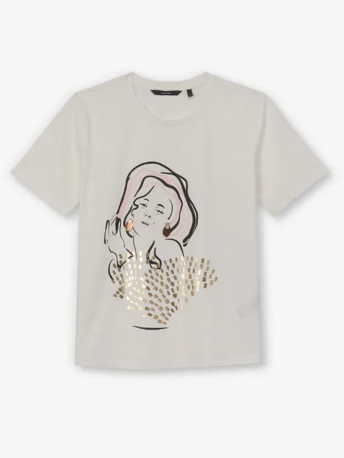 VERO MODA off white printed cotton t-shirt
