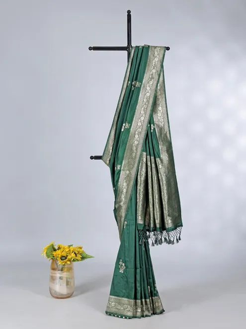 Vibrant green zari saree in semi silk fabric