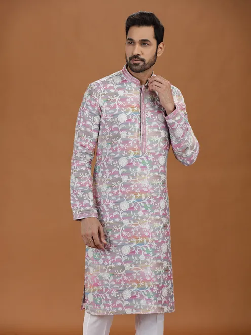 Vibrant multi color printed viscose kurta set