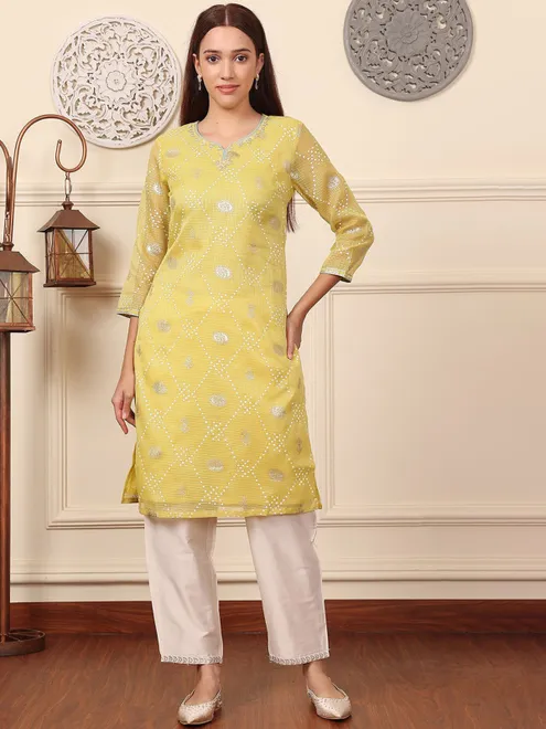 Vibrant yellow cotton kurti for women