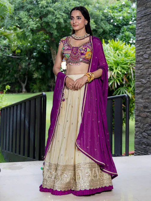 Violet silk wedding wear lehenga choli for woman
