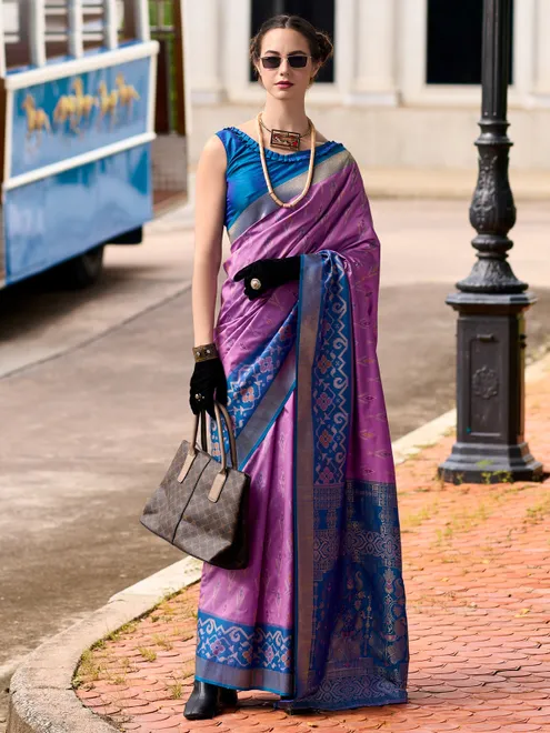 Violet zari weaving soft silk saree
