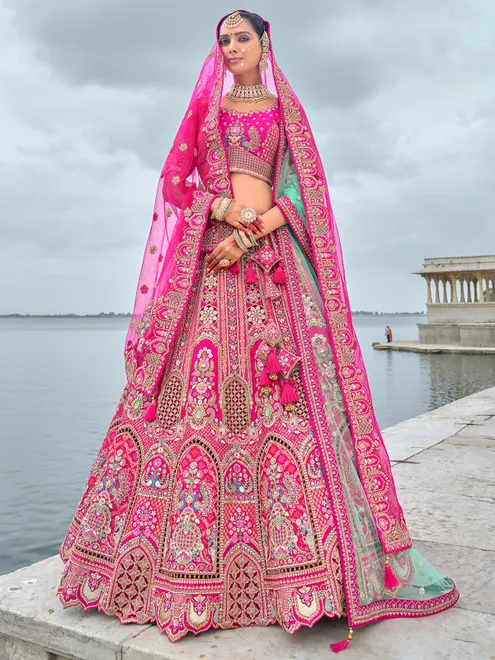 Wedding collection pink silk unstitched lehenga choli